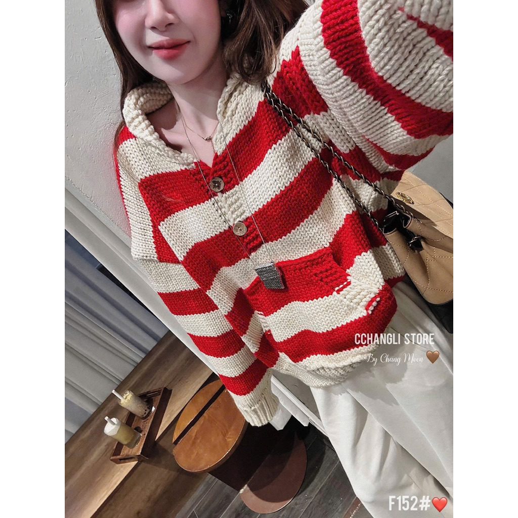 Áo len kẻ hàng loại 1 F18 Studio dáng rộng mã F152#