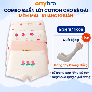  Combo 4 Quần Lót Bé Gái Dáng Đùi Thỏa Mái Vận Động - Set 4 Quần Chip Trẻ Em Cotton Thoáng Khí AMYBRA 