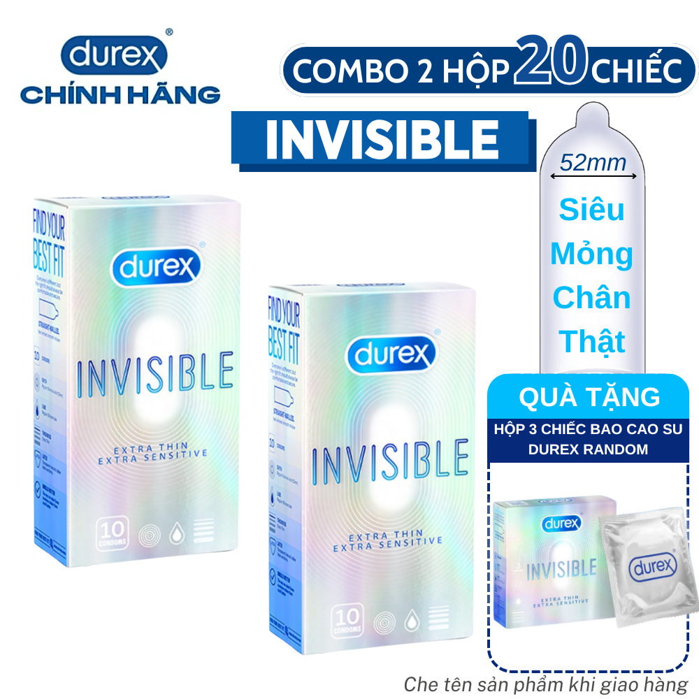 Combo 2 Hộp 20 Bao cao su Durex Invisible siêu mỏng chân thật nhiều gel chính hãng