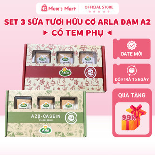   CÓ TEM PHỤ  DATE MỚI - SET 3 HỘP Sữa Tươi Hữu Cơ Đạm A2 Arla Organic Đan Mạch Nguyên Kem 200ml Bé Từ 1 Tuổi -Mom's Mart 