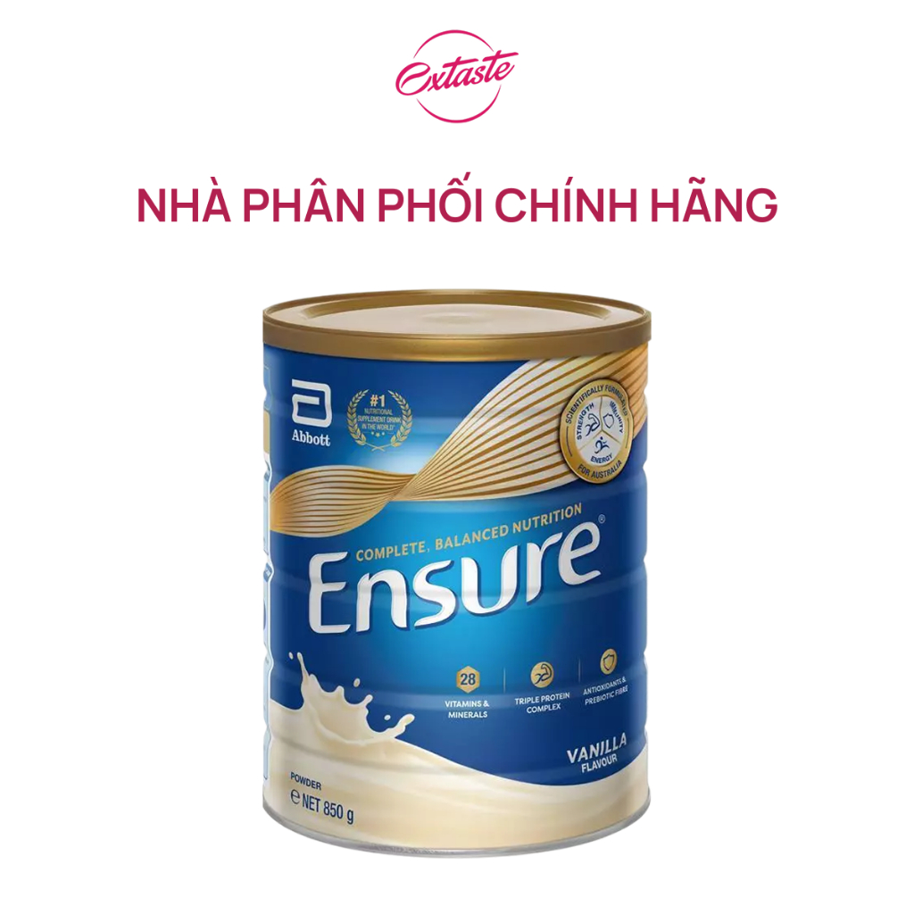 Sữa bột Ensure hương vani của Úc giàu dinh fưỡng 850g có thể thay thế 1 bữa ăn nhẹ