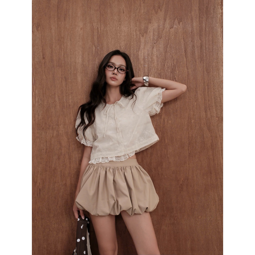 KIDO - Áo kiểu cổ tròn tay phồng dáng ngắn CARA TOP