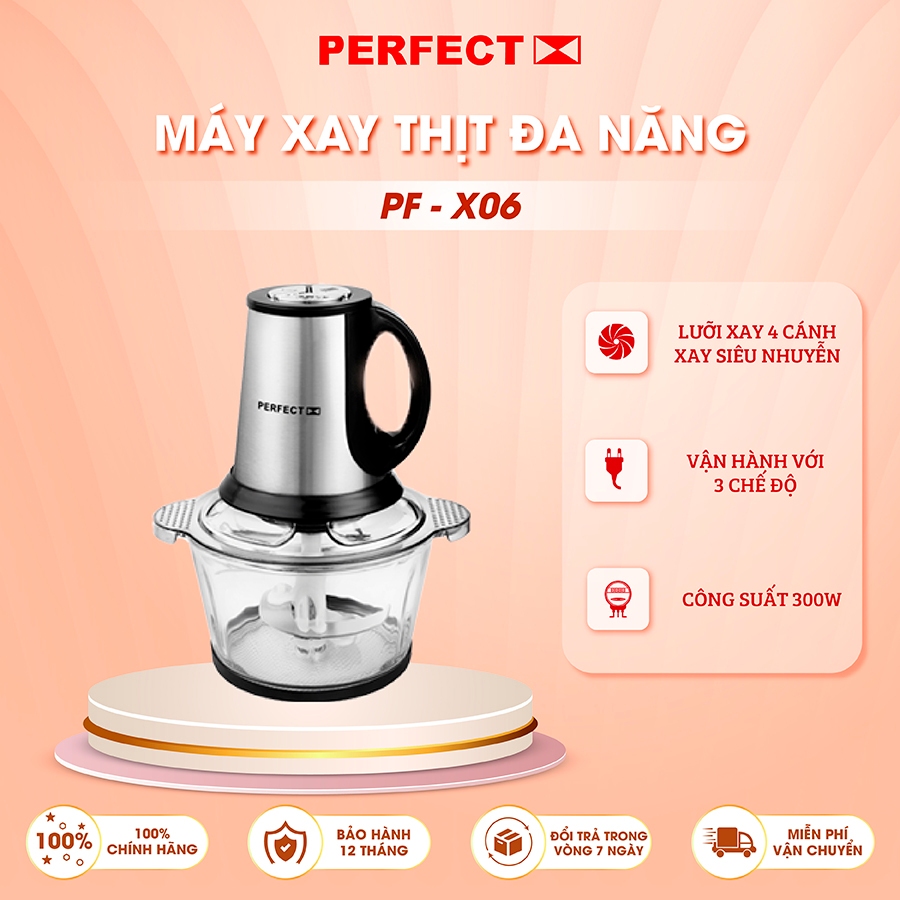 Máy Xay Thịt  Perfect PF-X06 3 chế độ công suất 300W cối thủy tinh chịu lực bảo hành 1 năm