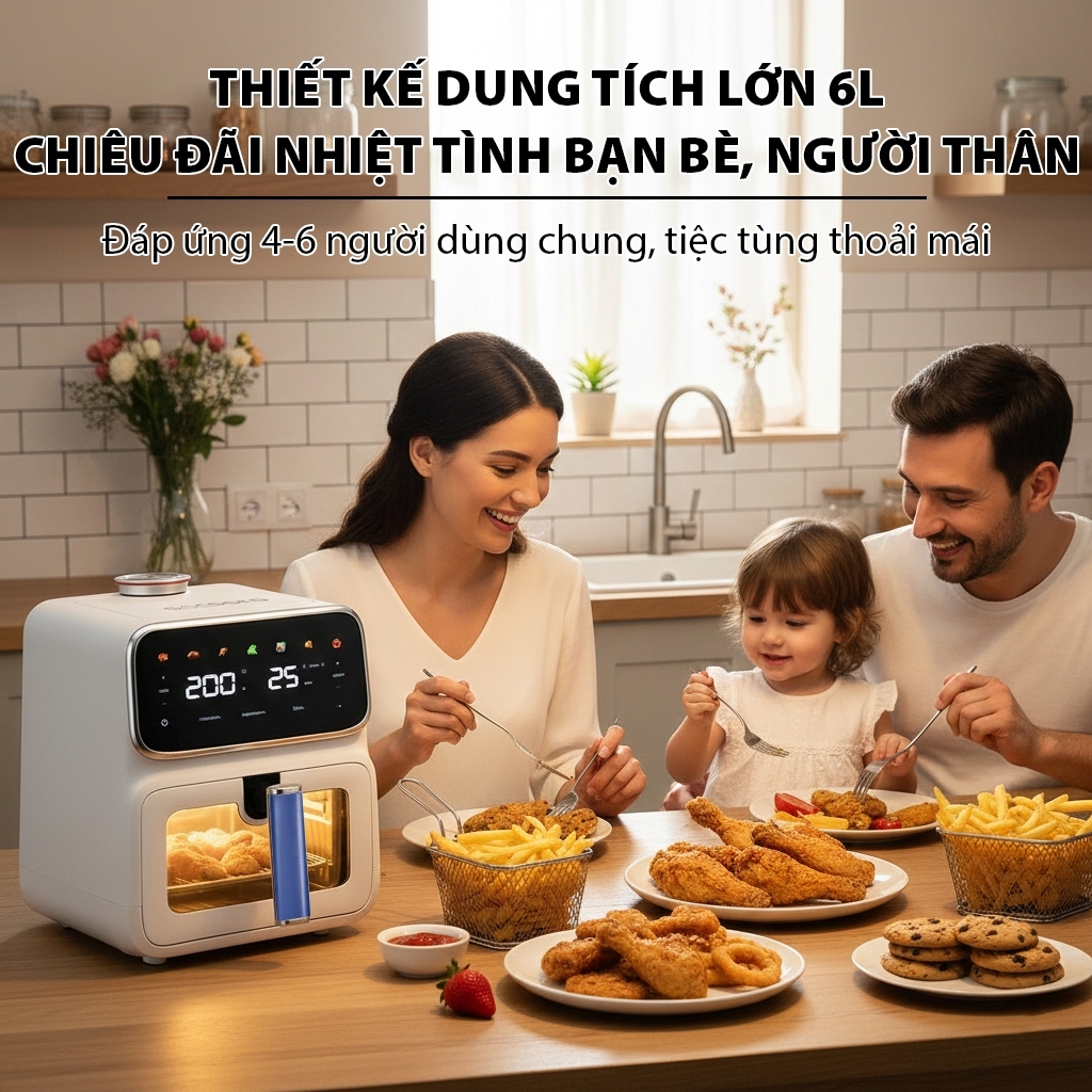 Nồi chiên không dầu QCOOKO, Nồi chiên hơi nước dung tích 6L, 1400W, công nghệ mới STEAM AIR thịt mềm mọng nước, giảm mỡ | BigBuy360 - bigbuy360.vn