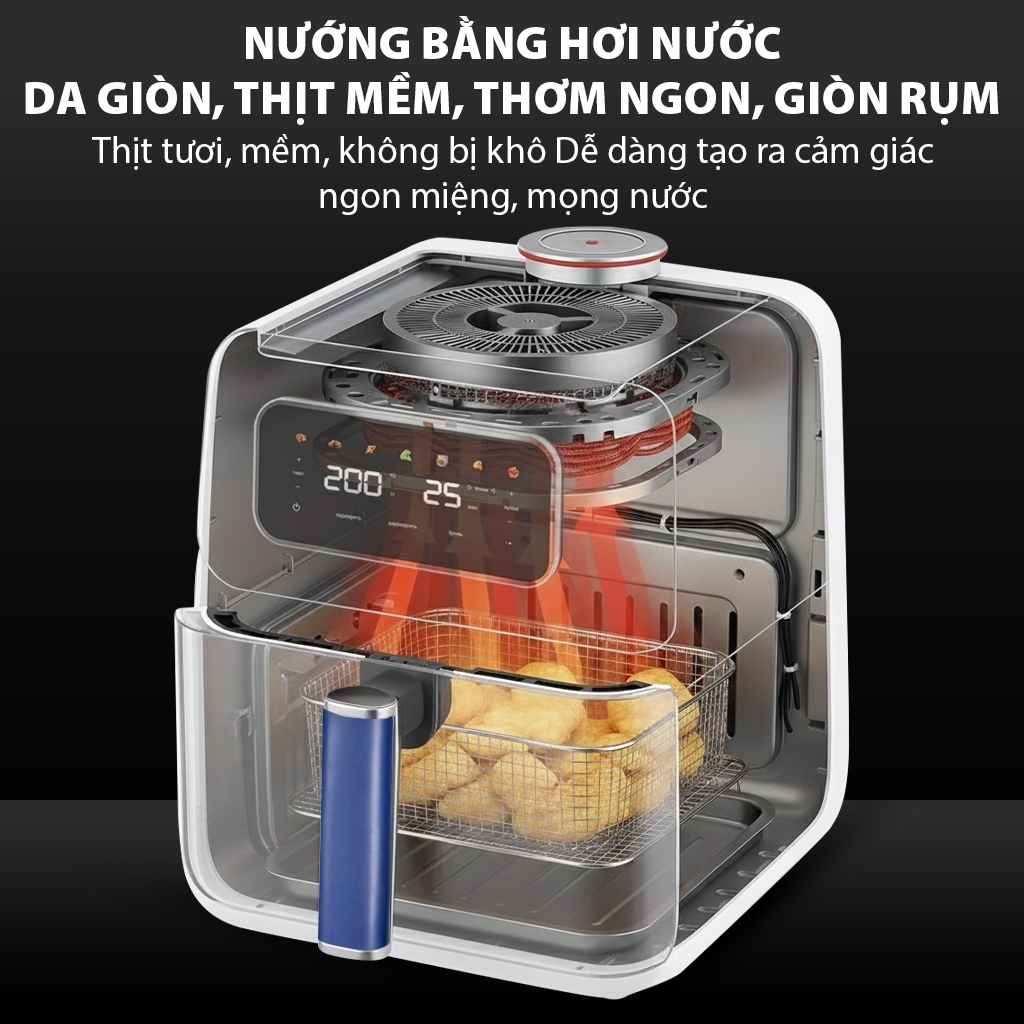 Nồi chiên không dầu QCOOKO, Nồi chiên hơi nước dung tích 6L, 1400W, công nghệ mới STEAM AIR thịt mềm mọng nước, giảm mỡ | BigBuy360 - bigbuy360.vn