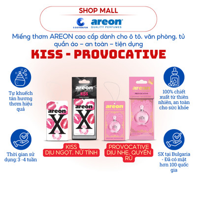 [HỎA TỐC] Lá thơm treo xe ô tô, văn phòng cao cấp Areon Kiss Vinalla Mystery - Provocative (12gram)