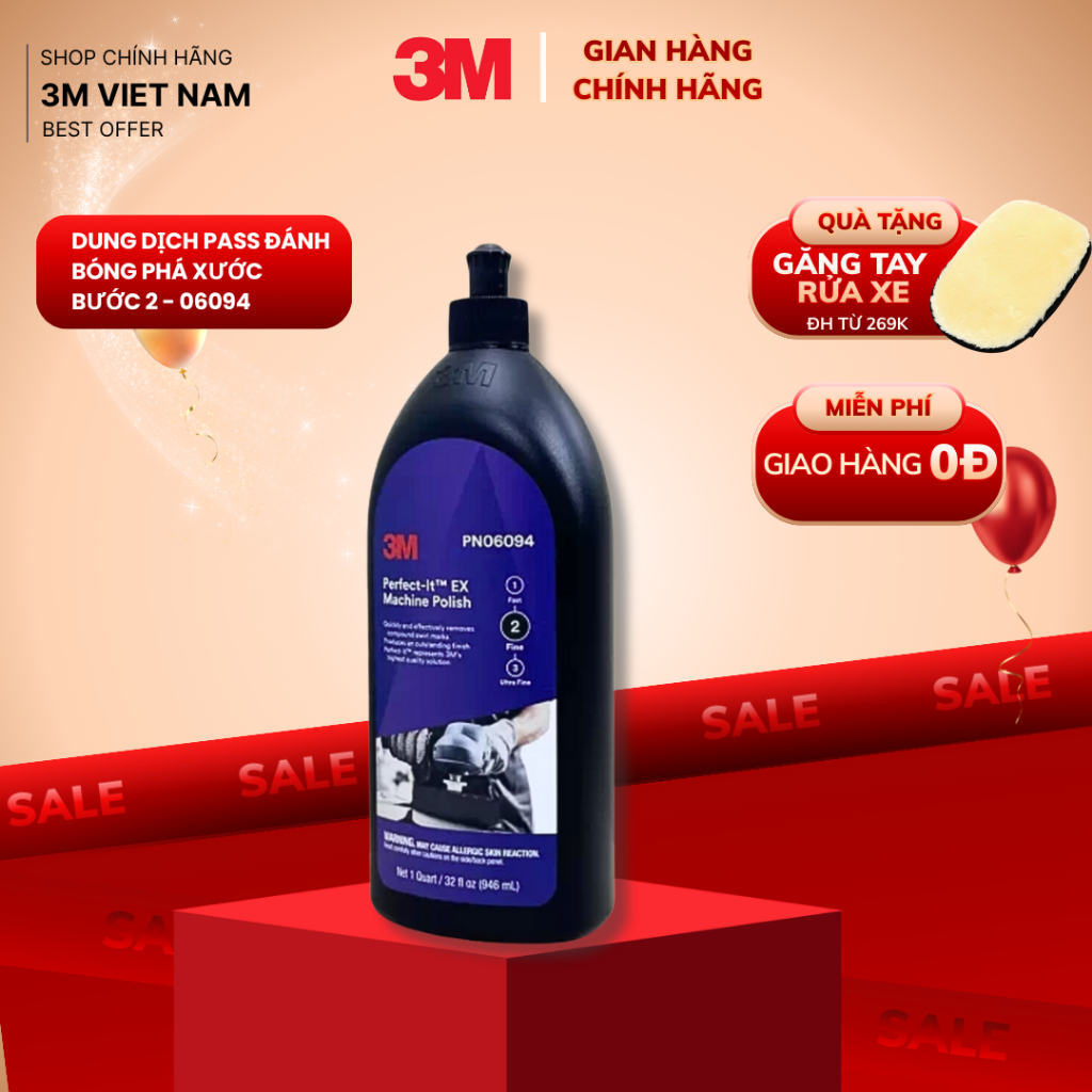 [ TẶNG TÚI NƯỚC HOA] Dung dịch đánh bóng bước 2 3M™ - PN06094 Perfect-It(TM) EX Machine Polish
