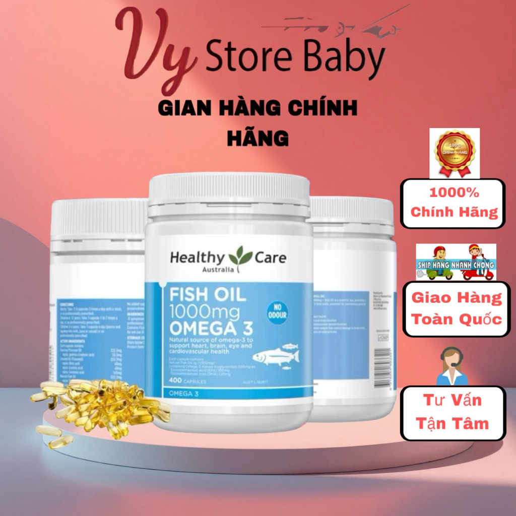 Dầu Cá Fish Oil 1000mg Omega 3 400 viên Healthy Care Fish Oil Omega 3 1000mg - Xuất xứ Úc