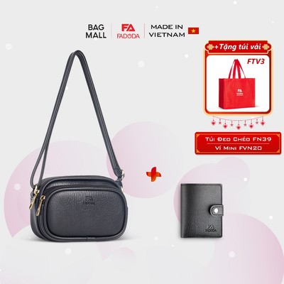 COMBO SIÊU HỜI - Túi đeo chéo da nữ đựng điện thoại Fadoda FN39 và Ví da mini nhỏ gọn FADODA FVN20