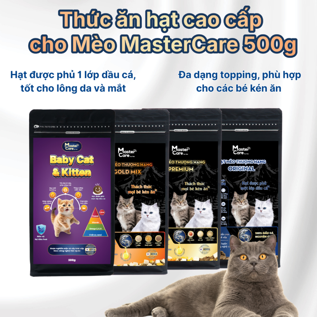 Hạt Cho Mèo MasterCare Mix Thịt Sấy Khô – Giàu Đạm, Phủ Dầu Cá, Giải Pháp Cho Mèo Kén Ăn