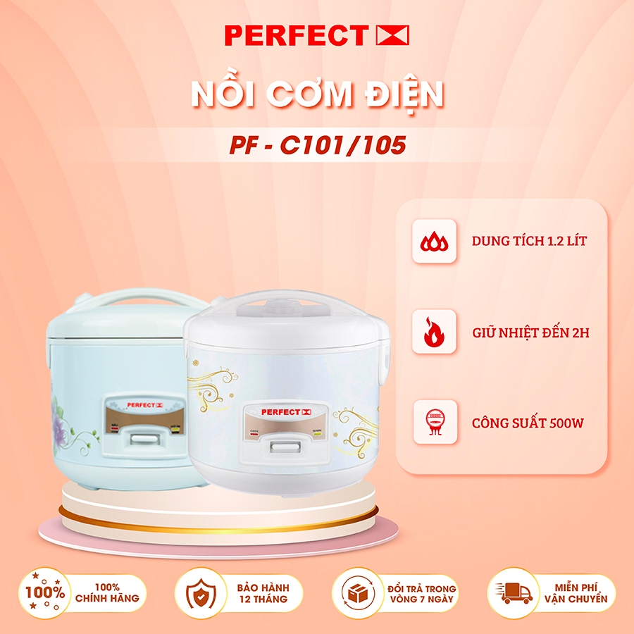 Nồi Cơm Điện nắp gài Perfect PF-C101 dung tích 1l2 công suất 500W bảo hành 1 năm