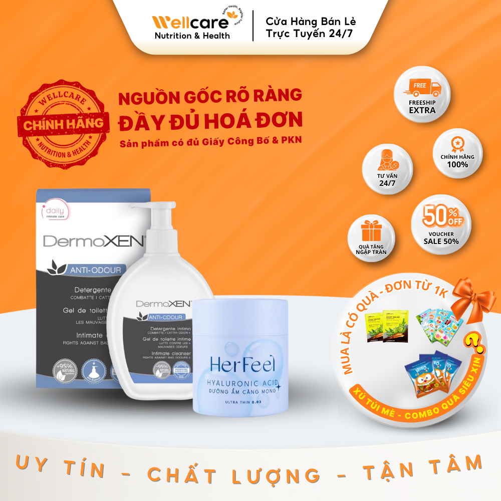 [PHỤ KHOA] Combo PlayAh Her Feel Hộp 10 (xanh dương) + Dermoxen Anti Oudour 200ml