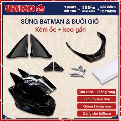 Phụ Kiện Gắn Mũ Bảo Hiểm Fullface | Đuôi Gió  & Sừng Batman Kèm Keo Dán/ Ốc – Nhựa ABS Bền Đẹp
