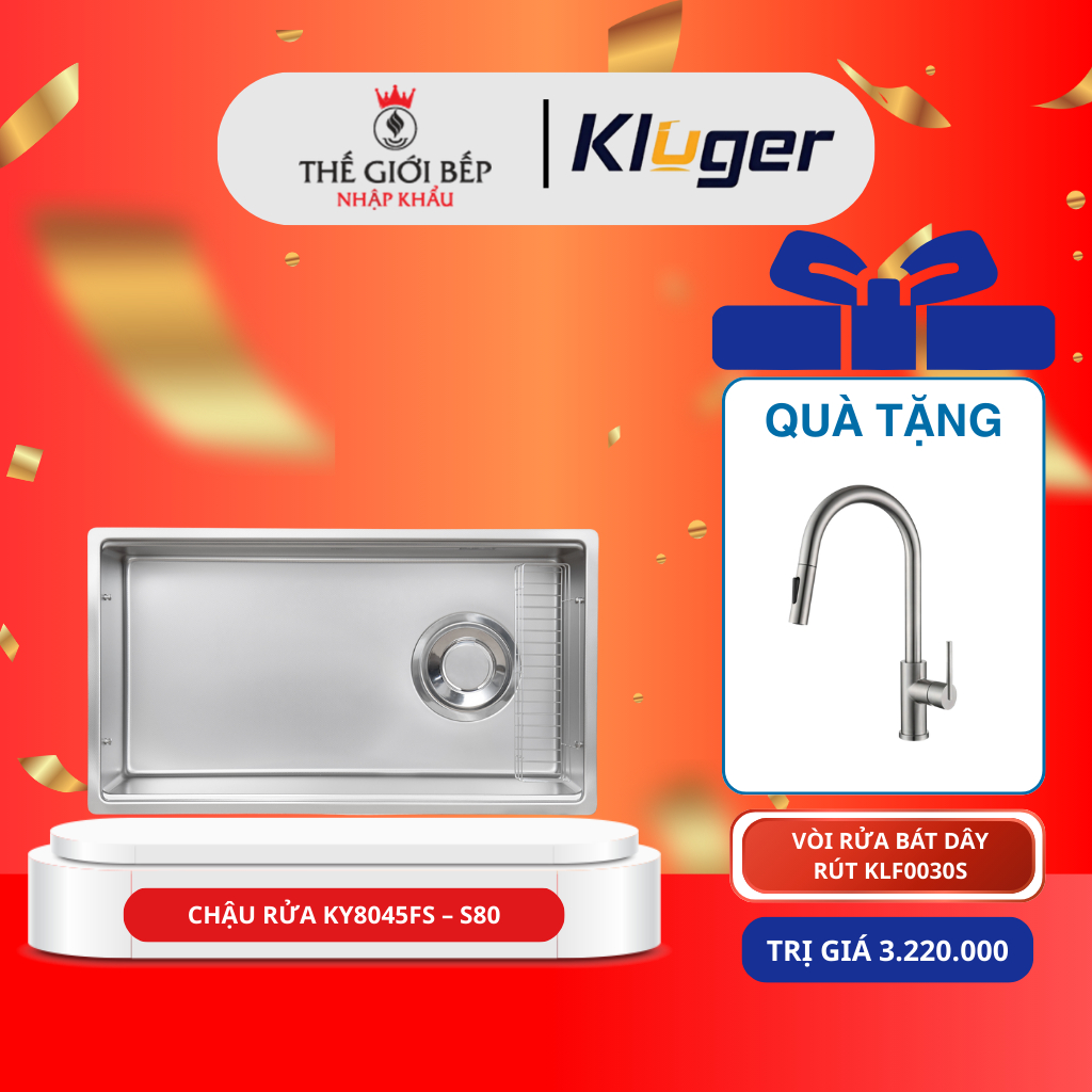 [TẶNG VÒI] Chậu rửa bát Kluger KY8045FS – S80 Hộc Sâu Rộng, Bề Mặt Mờ Mịn, Phong Cách Châu Âu