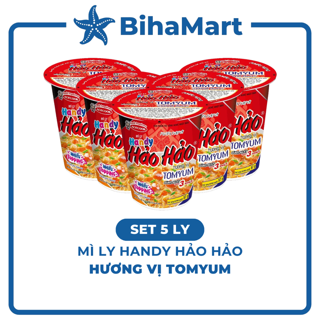 [SET 5 LY] - ACECOOK - Mì ly Handy Hảo Hảo Tomyum - Mì Handy Hảo Hảo Tom yum (67g/ly) - Mì Handy Hảo