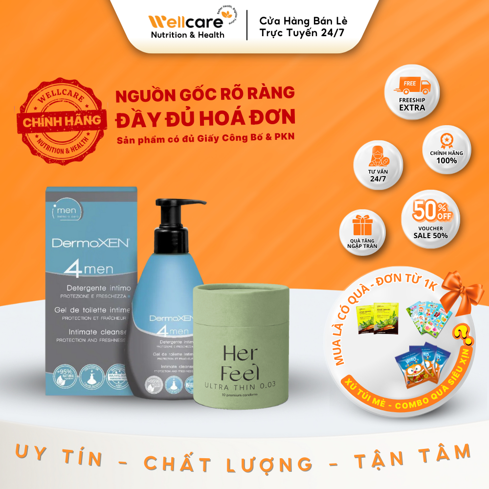 [PHỤ KHOA] Combo DDVS Dermoxen 4Men 125ml và Playah Her feel hộp 10 gói