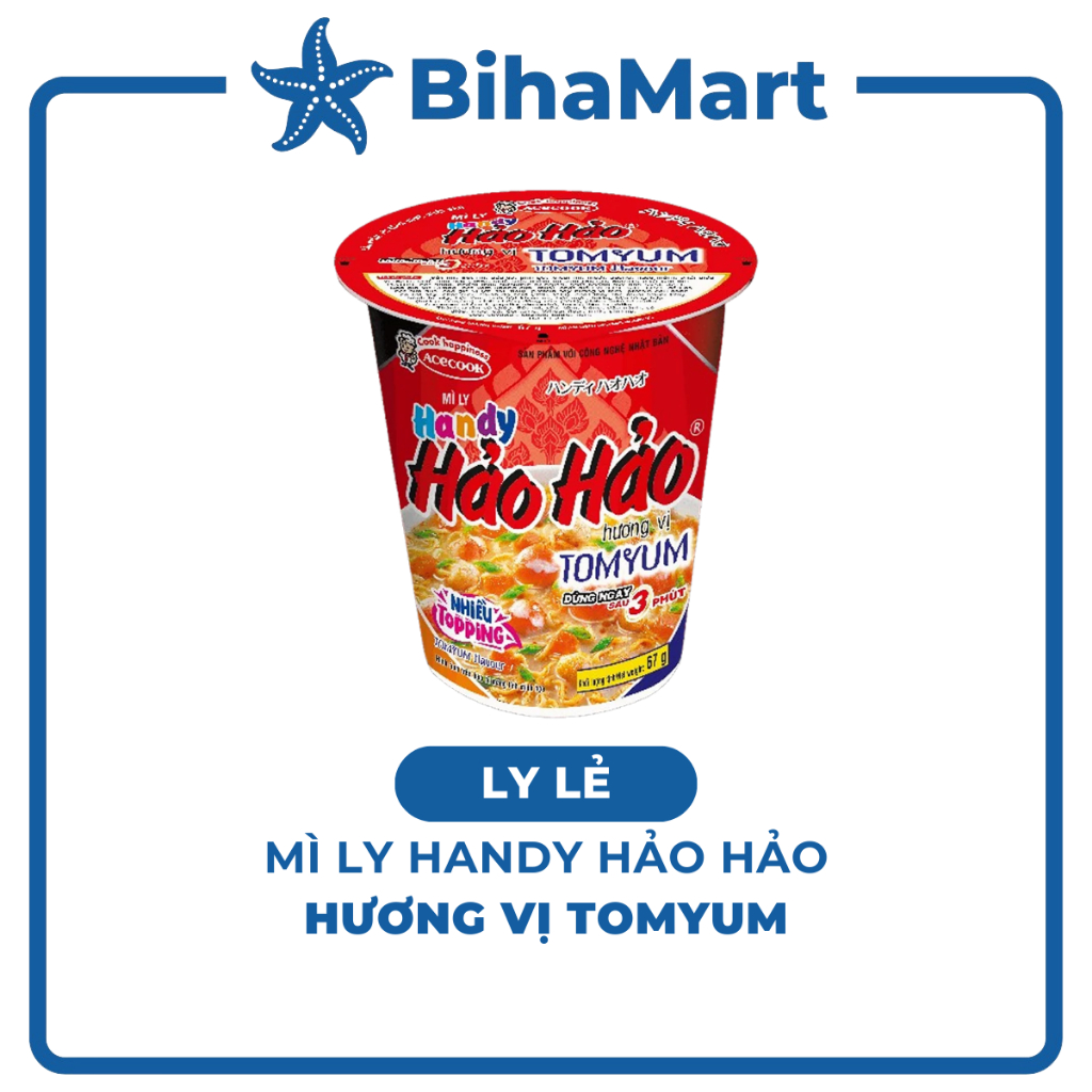 [LY LẺ] - ACECOOK - Mì ly Handy Hảo Hảo Tomyum - Mì Handy Hảo Hảo Tom yum (67g/ly) - Mì Handy Hảo Hả