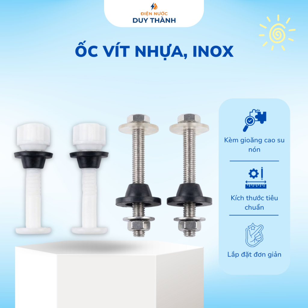 Cặp Ốc Inox / Nhựa Bắt Két Nước Bồn Cầu Két Rời - Bu Lông Chốt Két Nước Ren M8, Dài 7cm - Điện nước 
