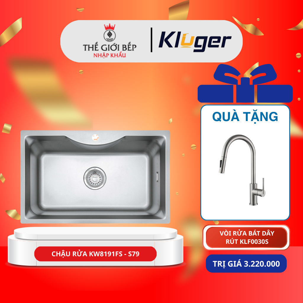 [TẶNG VÒI] Chậu rửa bát Kluger KW8191FS - S79 Inox 304 Dày, Chống Ồn, Thiết Kế Hiện Đại
