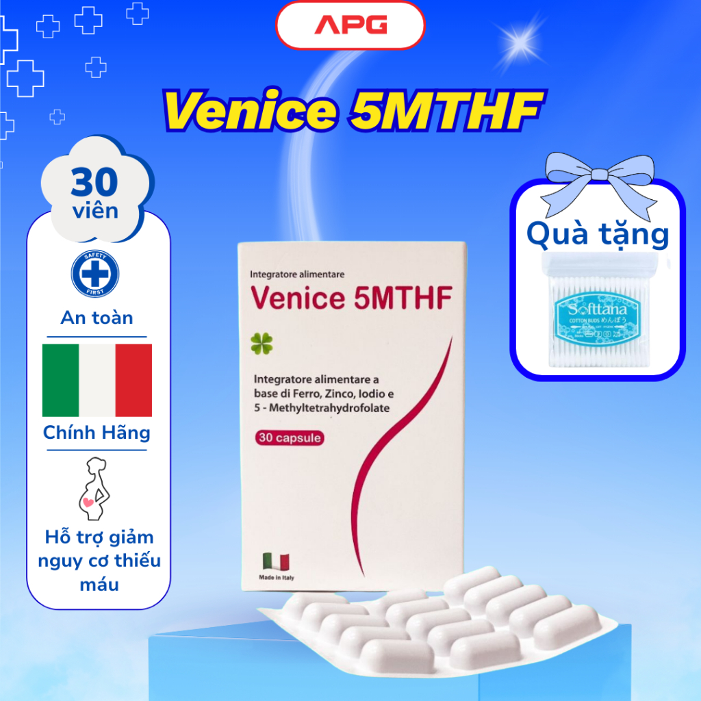 Venice 5MTHF Bổ Sung 5MTHF, Sắt, Kẽm, iot Cho Phụ Nữ Mang Thai Và Đang Có Nhu Cầu Mang Thai ( 30V )