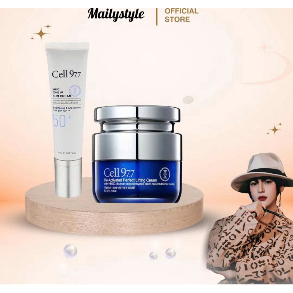 S22_Combo 1 Kem chống nắng nâng tone tế bào gốc Cell 97.7 Tone Up (c82) và 1 Kem dưỡng nâng cơ tế bà