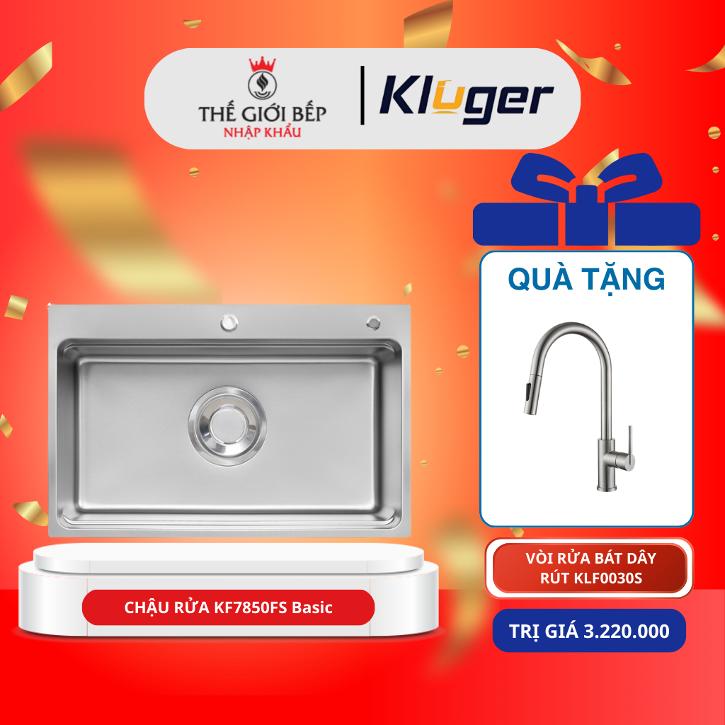 [ TẶNG VÒI ] Chậu rửa bát Kluger KF7850FS Basic - Chống Tràn, Cách Âm Hiệu Quả
