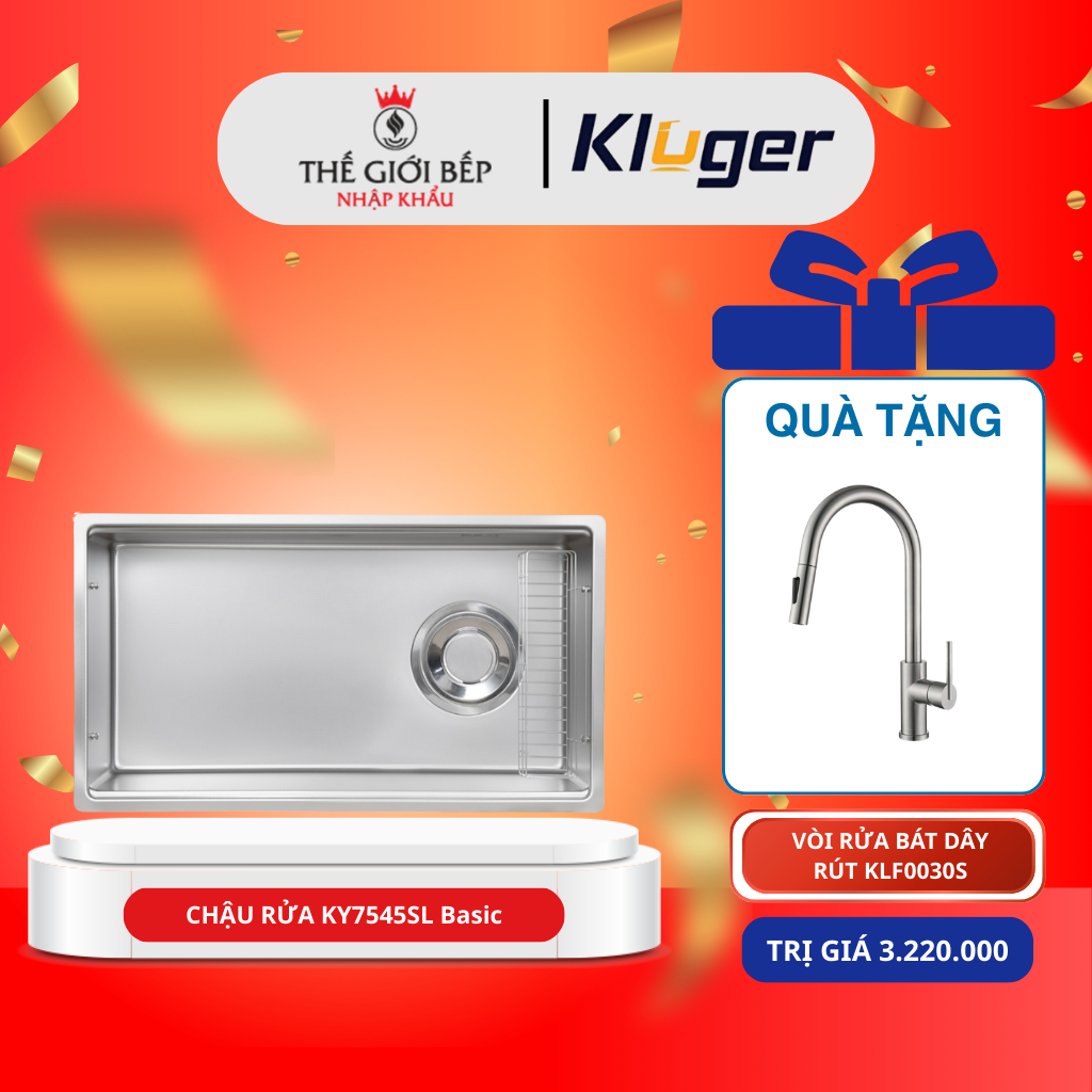 [ TẶNG VÒI ] Chậu rửa bát Kluger KY7545SL Basic - Hộc Rửa Lớn, Thiết Kế Sang Trọng