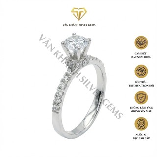   MỚI  Nhẫn Nữ Bạc 925 Xi Kim Đá Trụ 6MM 120 Lát Cắt Chuẩn 6A Đính Đá Cá Tính - Vân Khánh Jewelry 
