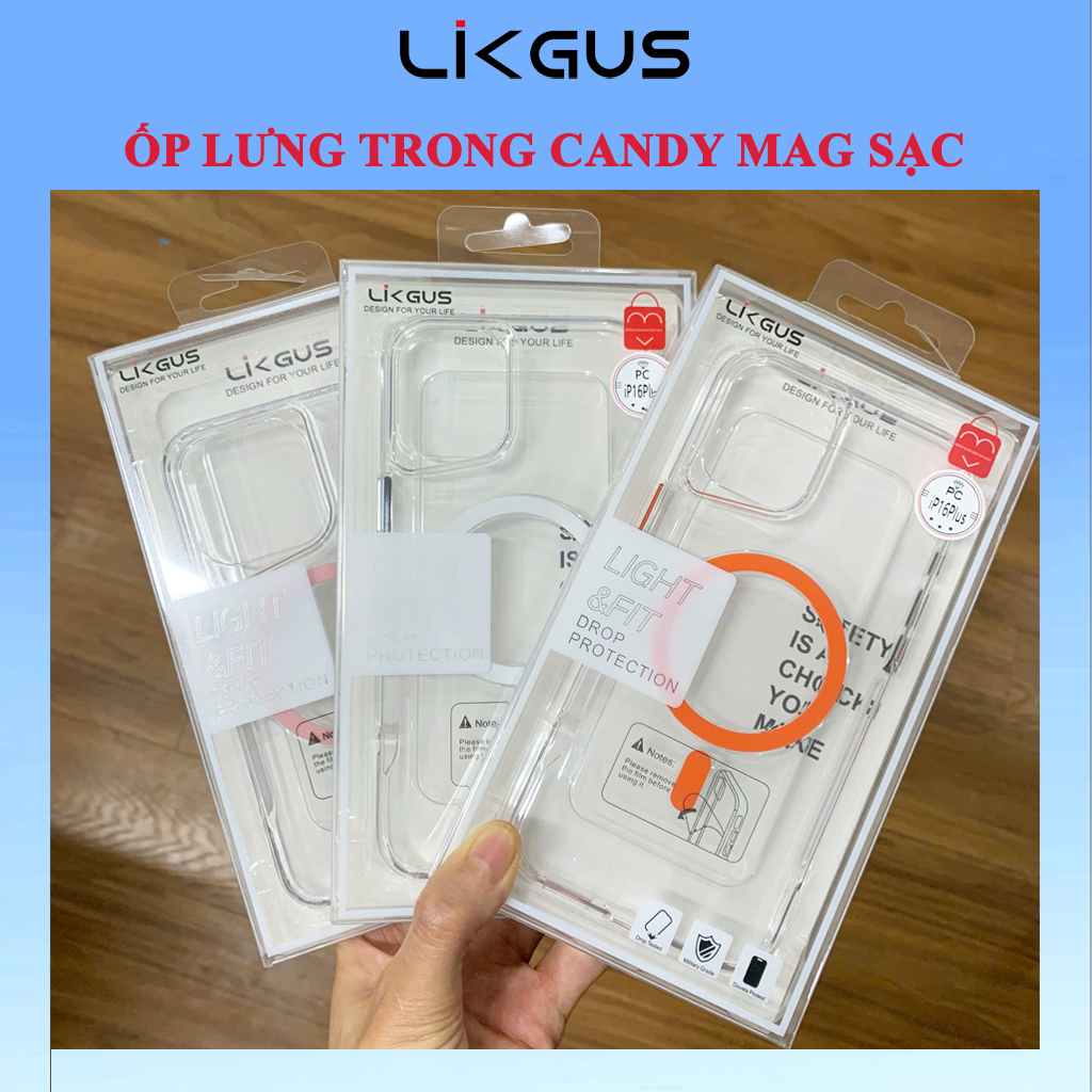 Ốp Lưng Trong Suốt LIKGUS CANDY MAG Hỗ Trợ Sạc Không Dây - Viền MÀU Sang Trọng Cho IP SERIES 12-16