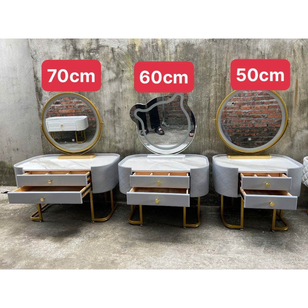 [Thanh lý] Bàn trang điểm ngồi bệt mini 50cm, 60cm, 70cm - Trọn bộ gồm Bàn, gương đèn led 3 màu