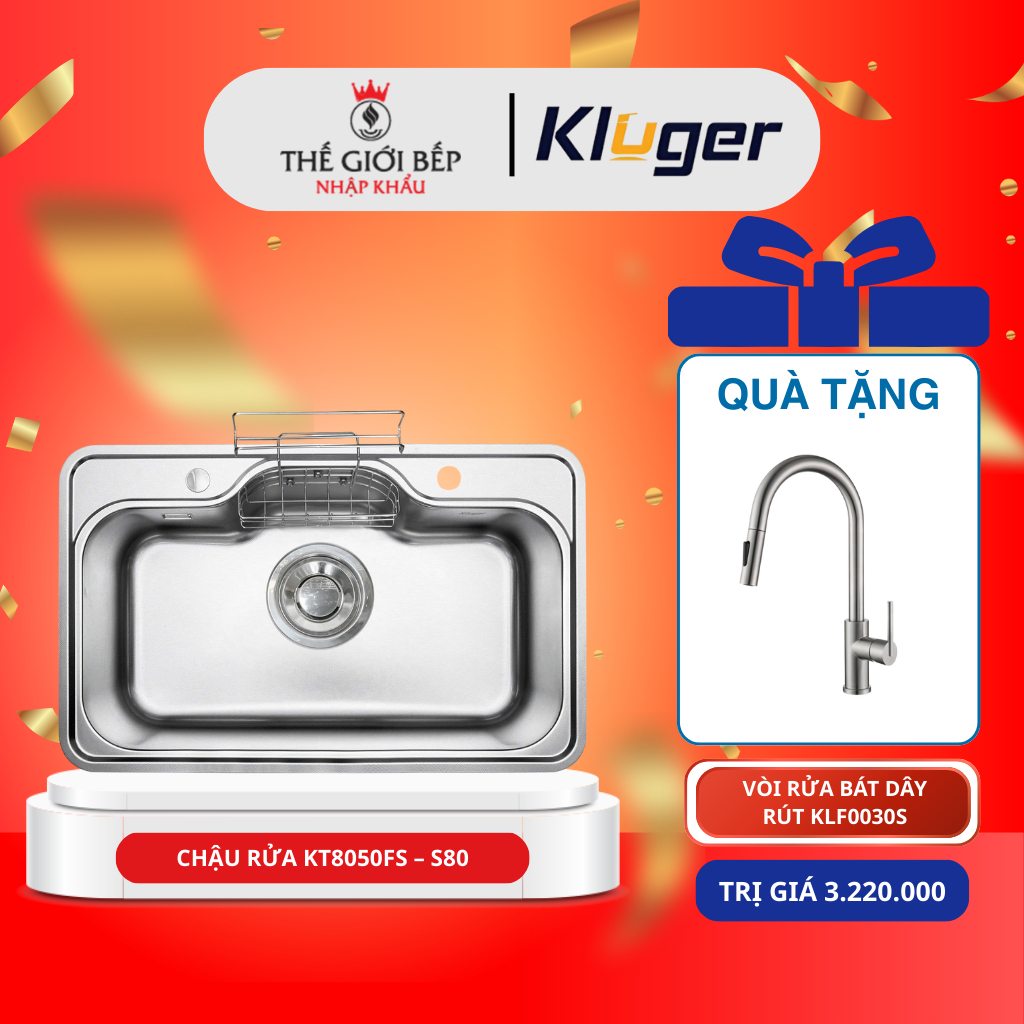 [ TẶNG VÒI ] Chậu rửa bát Kluger KT8050FS – S80 Tiện Lợi, Thoát Nước Nhanh