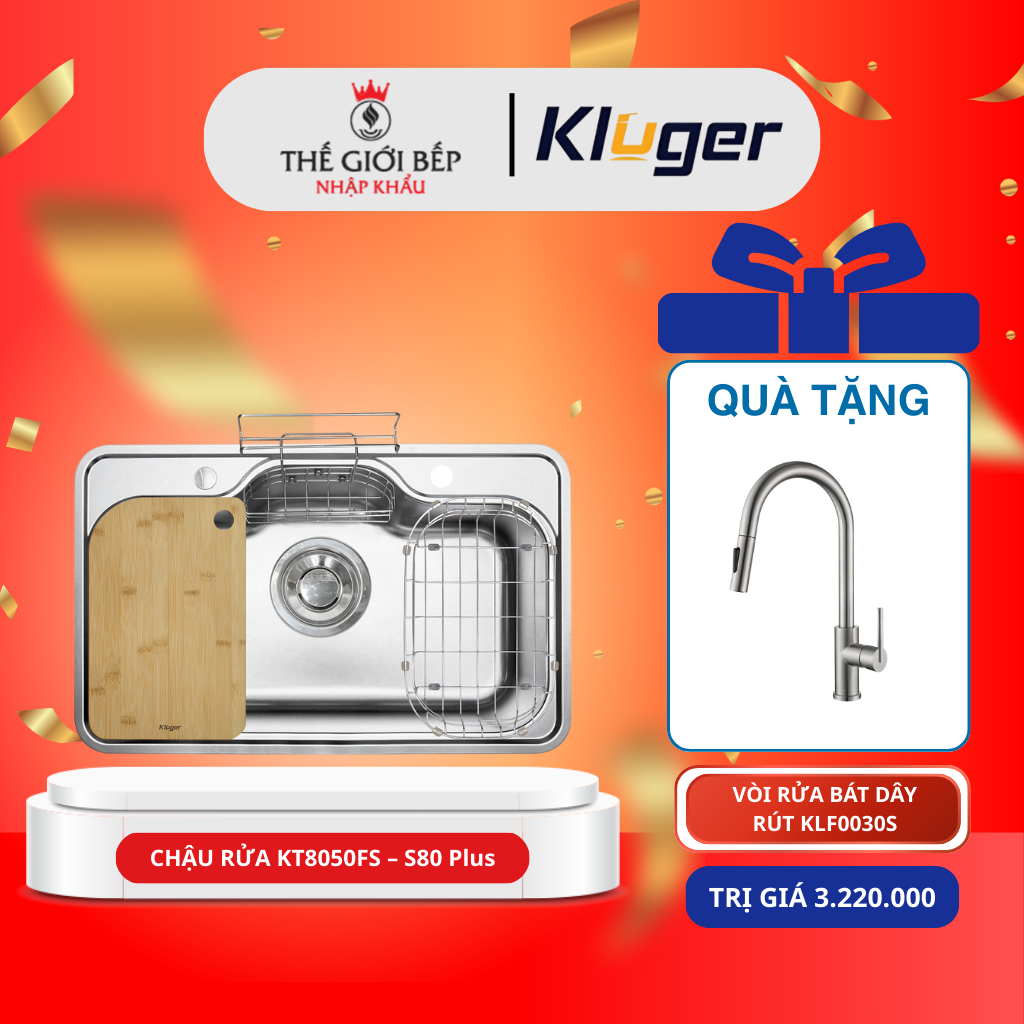 [ TẶNG VÒI ] Chậu rửa bát Kluger KT8050FS – S80 Plus Bề Mặt Mờ Chống Trầy Xước