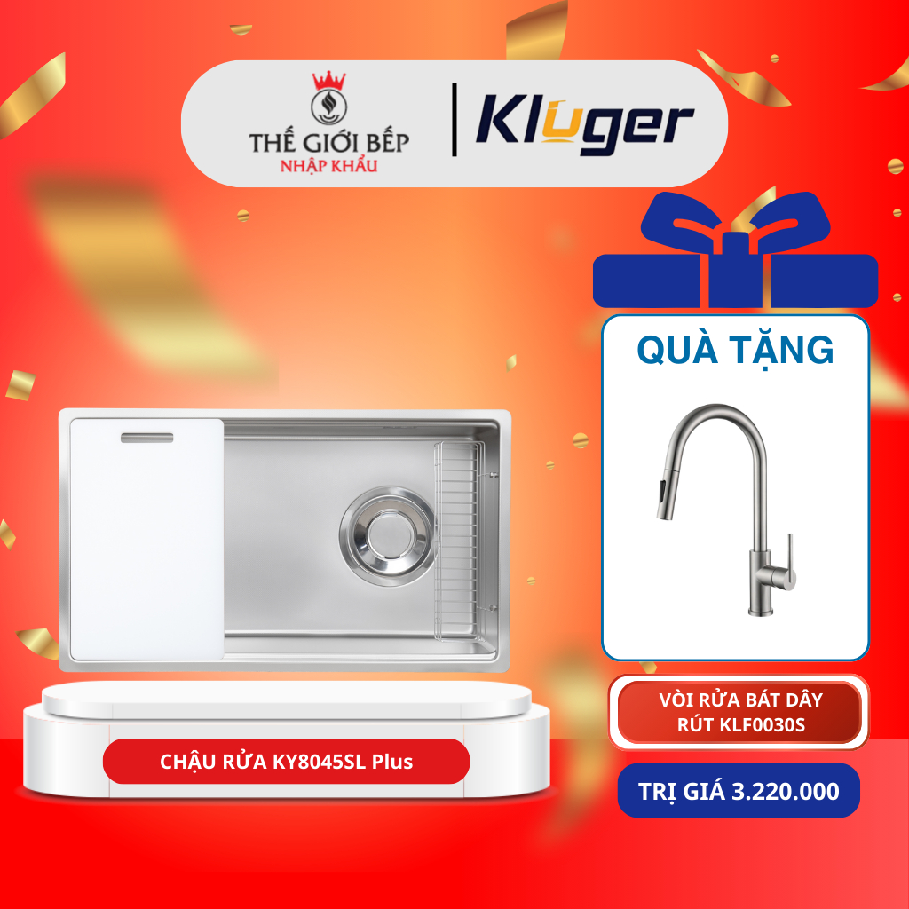 [ TẶNG VÒI ] Chậu rửa bát Kluger KY8045SL Plus - Cao Cấp, Chống Gỉ, Chống Ồn, Độ Bền Vượt Trội