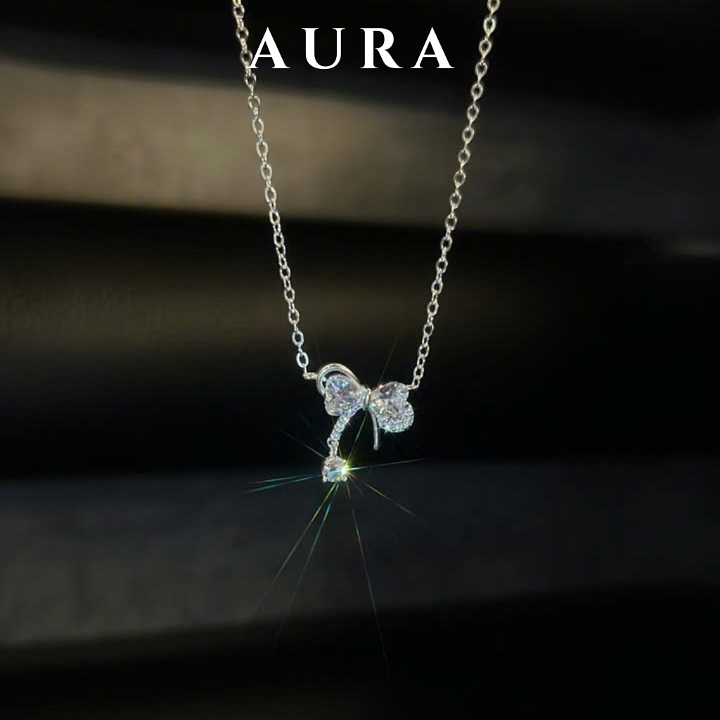 Dây Chuyền Hình Nơ Bạc Nữ AURA STORE - Vòng Cổ Bạc 925 Sang Trọng, Quà Tặng Kèm Hộp - BS04