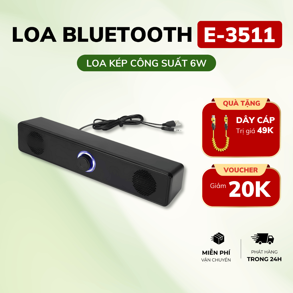 Loa Bluetooth E-3511 Kép 6W, Âm Thanh Bass Mạnh, Kết Nối PC Laptop Điện Thoại, Loa Vi Tính Để Bàn