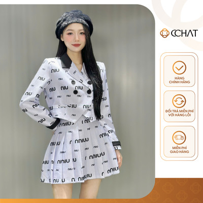 Set Đồ Nữ 𝐂𝐂𝐇𝐀𝐓 Dáng Xòe Trendy Họa Tiết Chữ Basic Chất Liệu Tuytsi Cao Cấp 84BDS5001YT