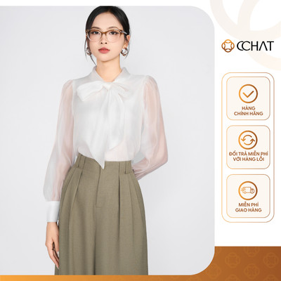 Áo Sơ Mi Nữ 𝐂𝐂𝐇𝐀𝐓 Cổ Nơ Tay Dài Chất Voan Cao Cấp 23FDV2011ST