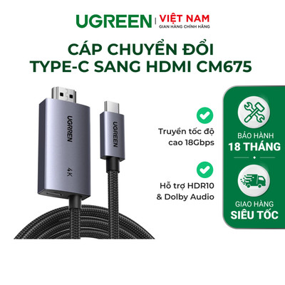 Cáp chuyển đổi Type-C sang HDMI CM675 | Dài 2M | Tốc độ cao 18Gbps | Bảo hành 18 tháng 1 đổi 1 55330