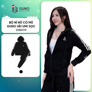  Bộ quần áo nỉ nam nữ có mũ GUNO vải UMI sọc nửa logo tay Set bộ thể thao 25BG119 BB131 