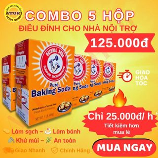  Combo 5 Hộp Sodium Bicarbonate Baking Soda  Đa Năng – Khử Mùi Làm Sạch Bếp Rửa Rau Củ An Toàn 