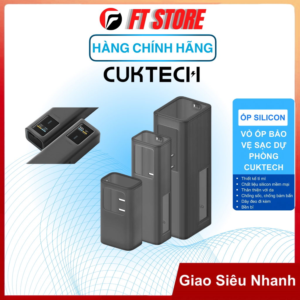 Ốp Silicon Bảo Vệ Sạc Dự Phòng Cuktech PB1055, PB100P, PB150P, PB200U Chống Sốc, Chống Trầy, Bền Bỉ