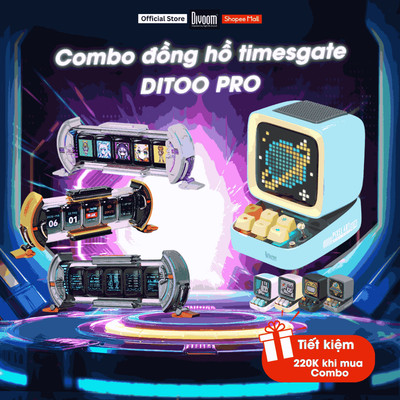Combo Divoom Loa Bluetooth DiToo Pro, công suất đến 15W và Đồng hồ kỹ thuật số Times Gate 5 màn hình LED IPS 45 RGB