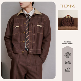   MỞ BÁN  Áo Khoác Jeans Nam Dài Tay Phối Cổ Lông THOMAS Winter Letter Faded Ink Raw Cổ Có Thể Tháo Rời Thomas Stu JK05 