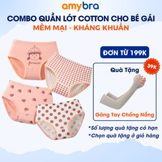  Combo 4 Quần Lót Trẻ Em Bé Gái - Quần Chip Bé Gái Cotton Họa Tiết Nhiều Mẫu AMYBRA 
