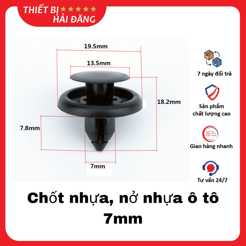 Túi 100 Chốt Nhựa Ô Tô 7mm – Đinh Tán/Nở Nhựa Chuyên Dụng Cho Gara