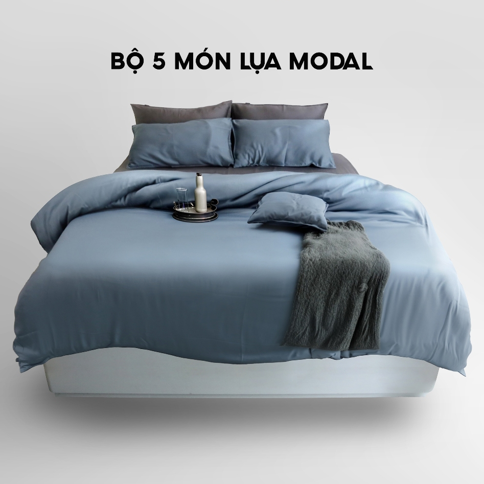 Bộ chăn ga gối nệm 5 món Lụa Modal cao cấp YOUNGRICE bộ chăn ra drap grap gối đệm nệm trải giường Qu