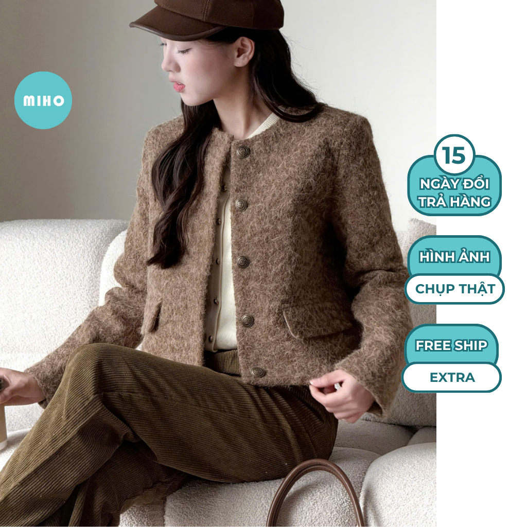 Áo khoác dạ lông cừu dáng vừa Miho House