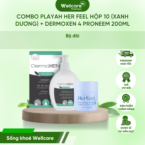 [VIỆT NAM] Combo PlayAh Her Feel Hộp 10 (xanh dương) + Dermoxen Proneem 200ml