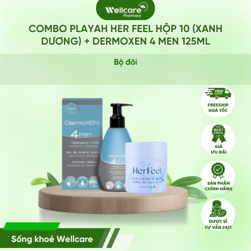 [VIỆT NAM] Combo PlayAh Her Feel Hộp 10 (xanh dương) + Dermoxen 4 Men 125ml