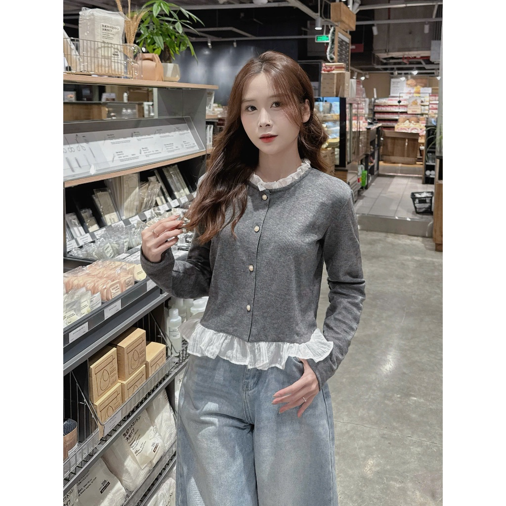 Áo nữ tay dài dáng cardigan cổ bèo phong cách tiểu thư nhẹ nhàng dễ phối đồ (kèm quà tặng) AOT093 | BigBuy360 - bigbuy360.vn